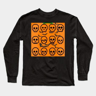 Halloween Skull Faces Skulls & Bats Orange and Black Halloween Long Sleeve T-Shirt